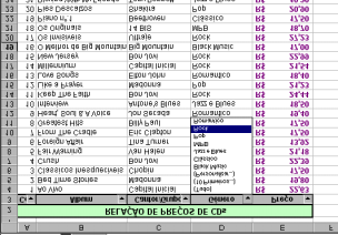 10.3. Filtrando Dados A ferramenta de filtragem é excelente para selecionar dados numa lista grande. Filtrar é exibir dados que atendem uma certa condição e ocultar os demais. 10.3.1. Auto Filtro Vamos filtrar a planilha Relação de Preços de CDs da seguinte maneira: Vamos com Gêneros Rock.