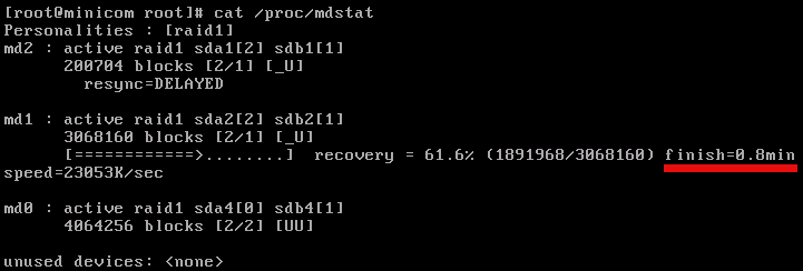 Digite o comando mdadm - manage /dev/md2 -a /dev/sda4 caso o HD danificado seja o SDA ou digite mdadm -manage /dev/md2 -a /dev/sdb4 caso o HD danificado seja o SDB.