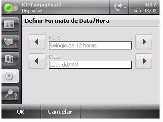 Personalização do seu telefone Polycom CX700 IP Para configurar a hora e a data: 1. Pressione a tecla programável Configurações na tela gráfica. 2.