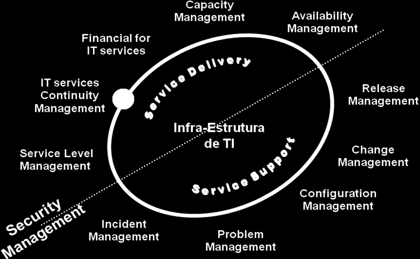 Gerenciamento da Infraestrutura: cobre todos os aspectos do Gerenciamento da Infraestrutura como a identificação dos requisitos do negócio, testes, instalação, entrega e otimização das operações de