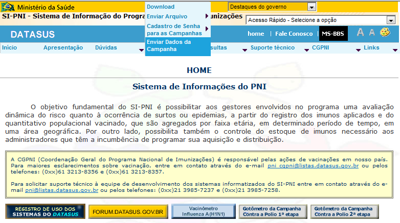 Figura 11: Tela de acesso ao site do PNI, http://pni.datasus.