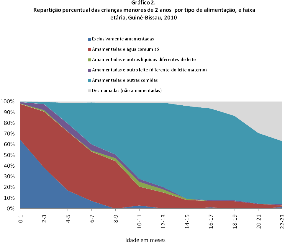 NUTRIÇÃO E SAÚDE DA CRIANÇA Aleitamento materno O Gráfico nº 2 monstra de maneira detalhada os vários tipos de aleitamentos segundo as idades da criança em meses.