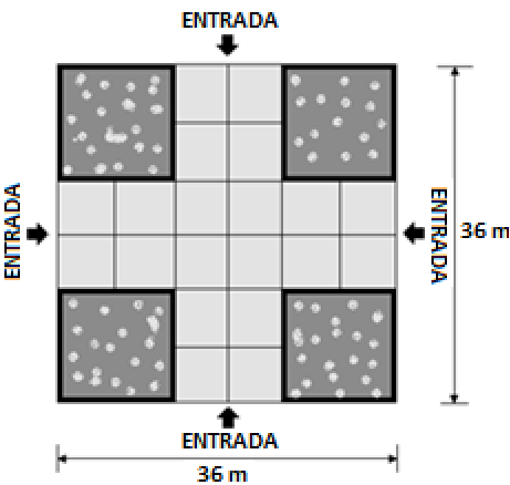 12 PROVA DE MATEMÁTICA QUESTÃO 01 A figura a seguir representa a vista superior da praça CRUZ que a prefeitura municipal construiu no bairro CRUZ DAS FLORES.