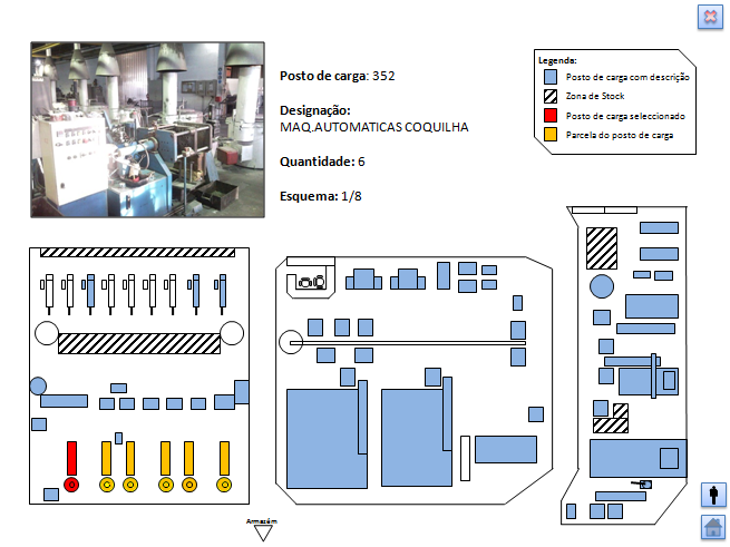 Através da Figura 16 é possível visualizar um exemplo do funcionamento do layout interactivo. Neste caso foi seleccionada uma máquina de fundição de alumínio por gravidade.