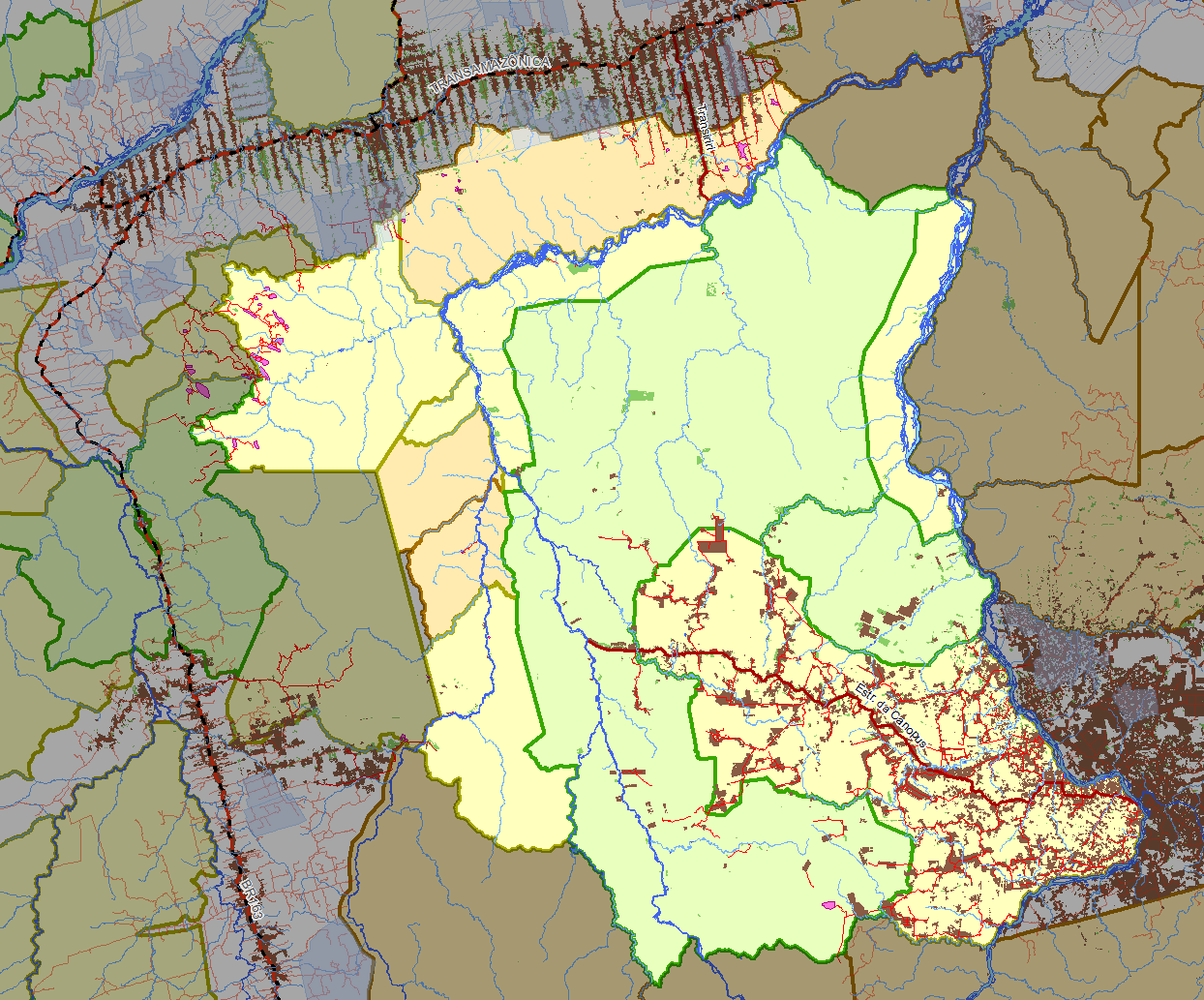 Terra do Meio em 2011: áreas sob