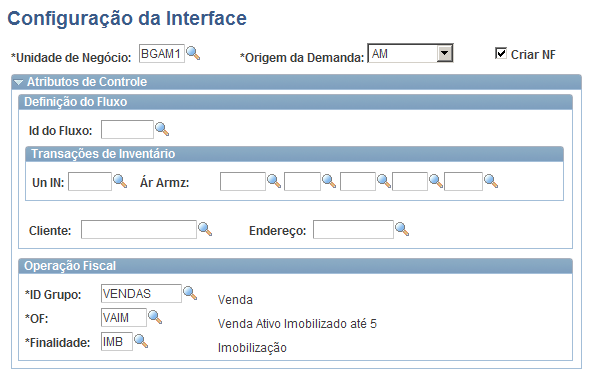 Definindo a Configuração de Interface Acesse a página Configuração da Interface Página Configuração da Interface A configuração para a interface da funcionalidade Gerar NF foi criada para que o