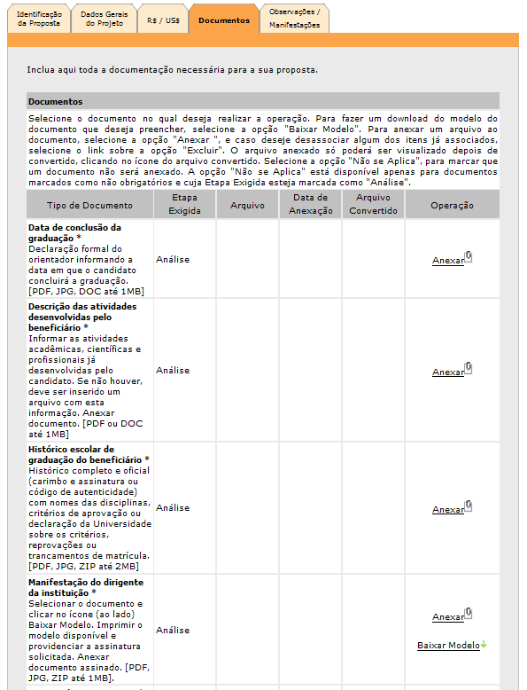 Documentos A aba de Documentos