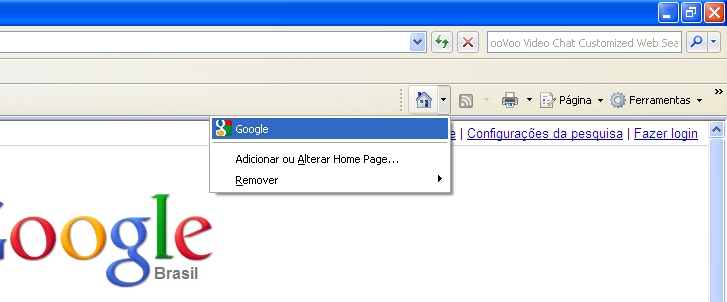 Figura 5 Adicionar Favoritos Home Page ou Página Inicial: Posiciona-se imediatamente na página inicial cujo endereço foi armazenado nas propriedades do Internet Explorer.