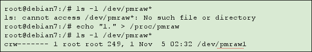 54 um dispositivo pmraw pode ser visto na Figura 6.6. A criação do dispositivo /dev/pmraw envolve duas etapas: o registro no kernel e a criação do arquivo em sí.