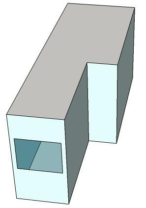 Figura 03: Modelo do prisma 1 em planta. Foi considerada a ocorrência de apenas um tipo de varanda nas fachadas, com 2m de profundidade e guarda-corpo com 1m de altura.