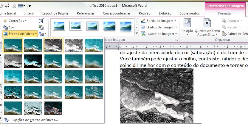 E. Efeitos Artísticos para imagens Permite aplicar vários tipos de efeitos (filtros) que anteriormente só eram possíveis em programas profissionais de edição de imagens.
