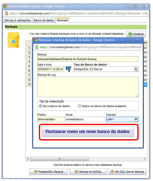 b. Usando o script para criação das tabelas: i. Crie uma nova base de dados usando o Painel de Controle; ii.