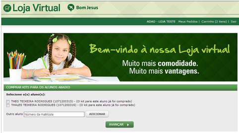 SELEÇÃO DE RA 7º Passo Serão exibidos todos os alunos relacionados ao responsável que está acessando o sistema. Podem-se adicionar mais alunos.