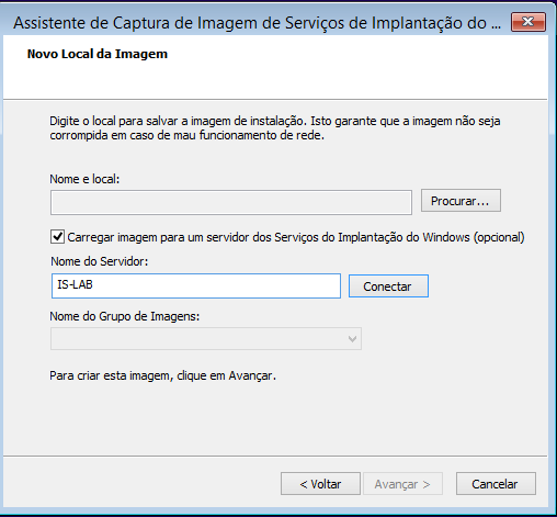 Marque a caixa de seleção Carregar imagem para um servidor dos Serviços de Implantação do Windows (opcional).