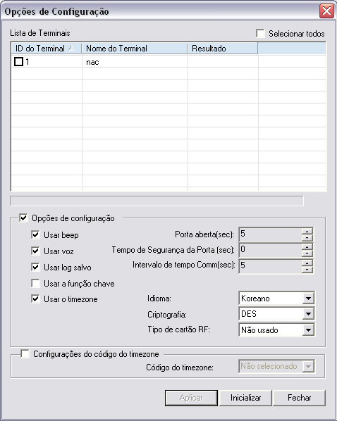 Dispositivo de Configurações de Impressão Digital Clique com o botão direito do mouse na janela de Gerenciamento de Terminal em Gerenciamento de Informação no sub-menu, ou escolha o Terminal de