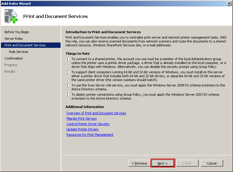 04. Na tela de Select Server Roles selecione: Print and Document Services