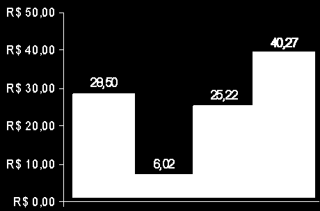 A composição da Tarifa Distribuição de uma conta-exemplo de R$100,00 na COPEL (PR), em 2009