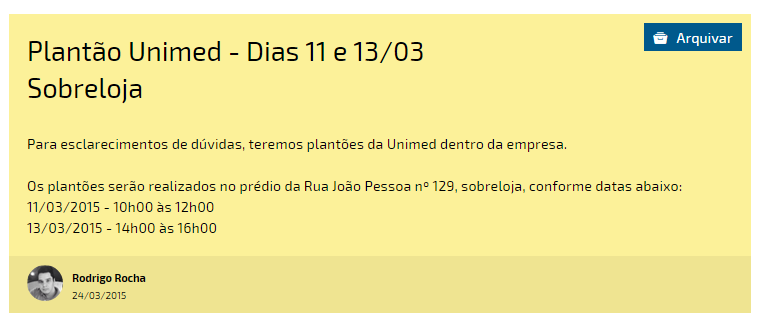 11 Criando notificações e avisos Será o título do aviso na intranet e também o campo assunto do e-mail enviado.