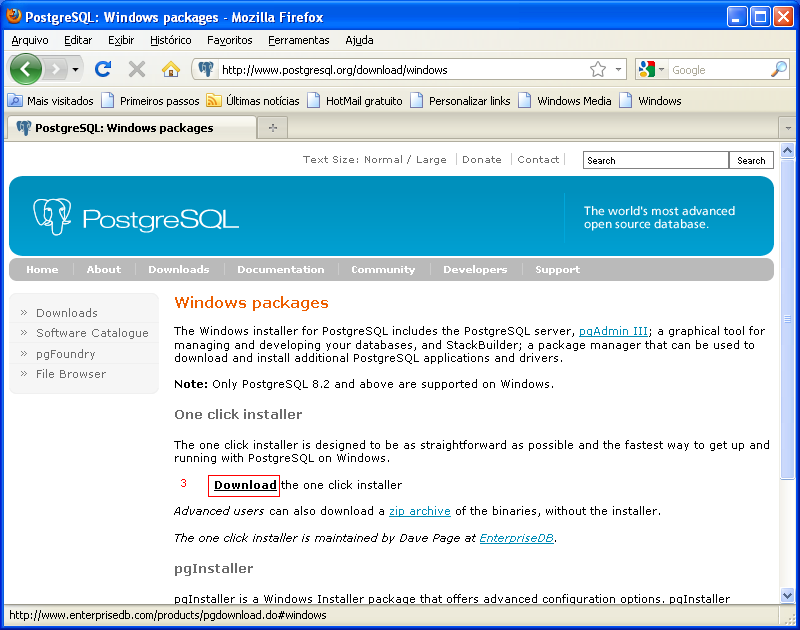 Você será levado à página da EnterpriseDB para baixá-lo de lá.