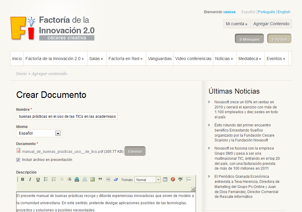 12.4 Documentos Outro link no menu Links no lado direito está documentado. A partir daí você tem acesso aos documentos da entidade, o que os usuários estão contribuindo.