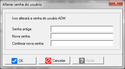 Para realizar a inserção de uma senha é necessário preencher o campo Nova Senha e depois digita-la no campo Confirmar nova senha e confirmar a inserção dela clicando no botão OK.