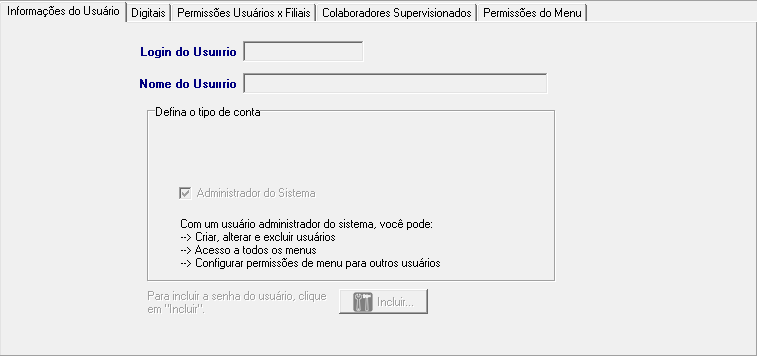 Nela podemos navegar entre as informações (Registros Gravados), Criar novos, emitir relatórios, consultar a ajuda On-Line e fechar a tela.