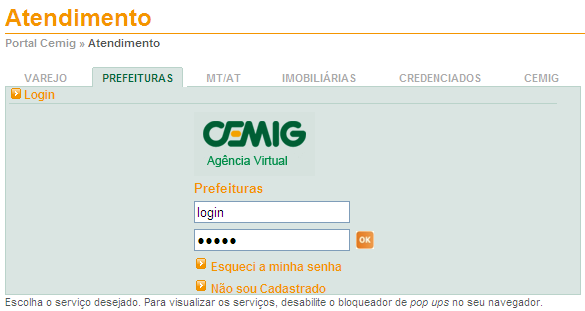 acessar o link: http://www.cemig.com.br/atendimento Na página de atendimento clicar na aba Prefeitura.