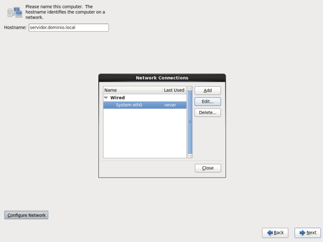 11Configure o nome do servidor na caixa de texto ao lado do item Hostname Clique no botão Configure