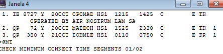 Minimum Connecting Time Booking File Minimum Connecting Time O sistema Galileo valida os Minimum Connecting Times sempre que a disponibilidade de lugares fôr pedida de um ponto de origem a um ponto