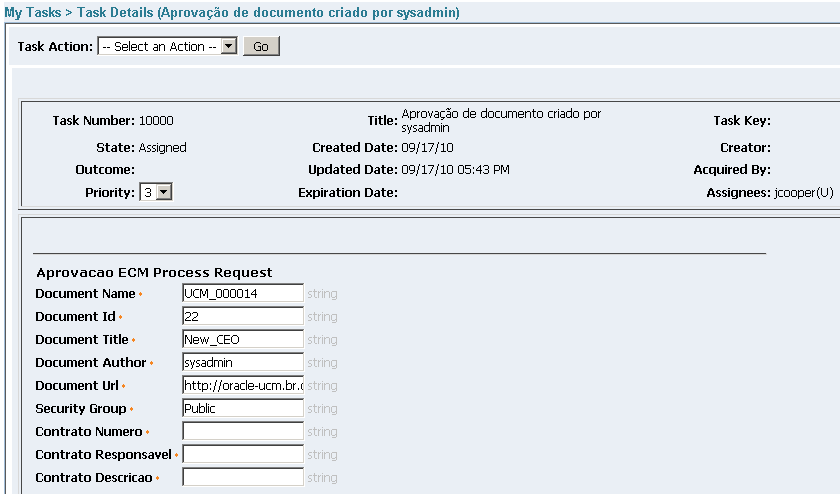 14- A Worklist é uma aplicação disponibilizada pelo SOA Suite para controlar as aprovações geradas pelos processos. 15- Clique no título da aprovação para acessar os detalhes desta tarefa.