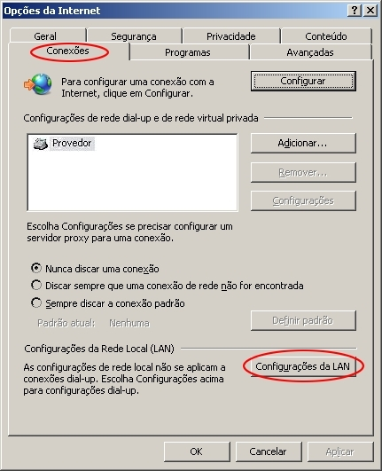 A tela demonstra como devem estar ajustadas as configurações da rede local.