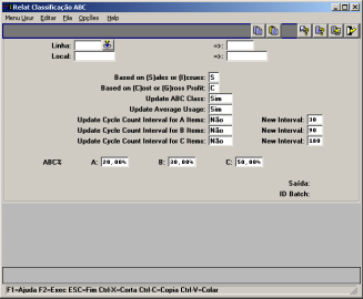 CONFIGURAÇÃO DO CONTROLE DE ESTOQUE 89 3.6.3 Relatório classificação ABC eb-ic-su-200 Relatório classificação ABC Menu números 3.6.3 ou 1.5.