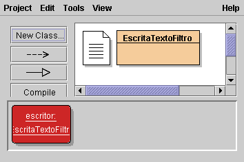 Figura 15.3: Modelo de objetos para escrita de arquivos de texto (vista do BlueJ). Um modelo de implementação em Java deste modelo de escrita em arquivos de texto seria: lab/texto/escritatextofiltro.