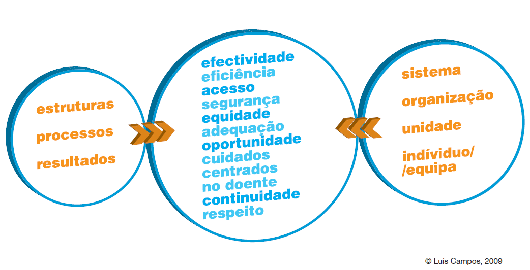 Outra definição importante é a dos níveis de qualidade, que correspondem a níveis de responsabilidade pela qualidade dentro do sistema de saúde, em que a qualidade pode ser avaliada, monitorizada e