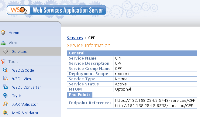 De acordo com a solução escolhida, inicialmente eles deverão ser colocados no WSO2 Application Server.