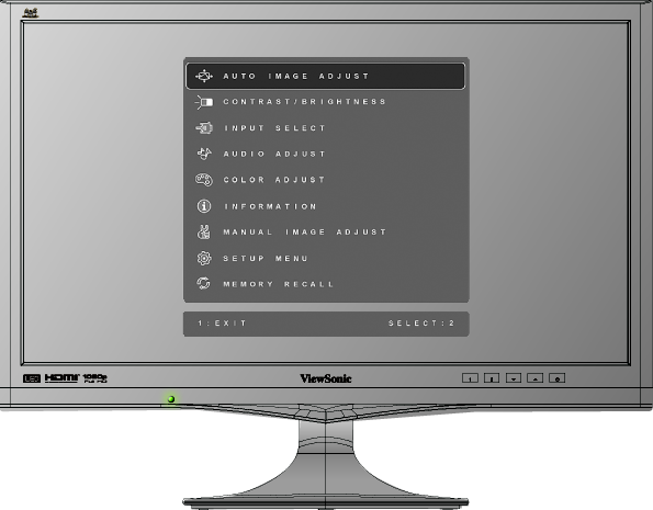 Ajuste da imagem na tela Use os botões no painel de controle do monitor para ajustar os controles OSD que aparecem na tela.