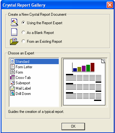 Para adicionarmos um novo relatório usando o Crystal Reports, acessamos o menu Project e escolhemos a opção Add Crystal Reports 8.5.