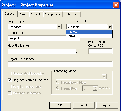 No entanto, um projeto pode iniciar também por um módulo. Existe um evento chamado Main que o Visual basic sempre procura nos módulos do seu projeto, caso você defina para que ele procure.