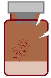 14 e) figura 11 - desvio: puff alto (liófilo esponjoso) próximo do ombro do frasco. Possível origem: processo de liofilização durante a secagem. f) figura 12 - desvio: liófilos mal formados.
