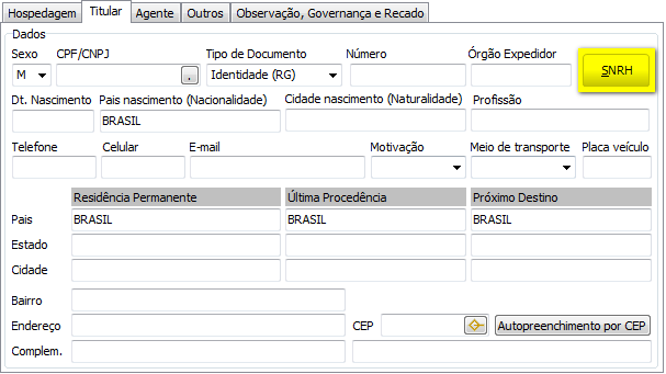 Ao clicar no botão SNRH será exibido o seguinte formulário: Neste formulário é