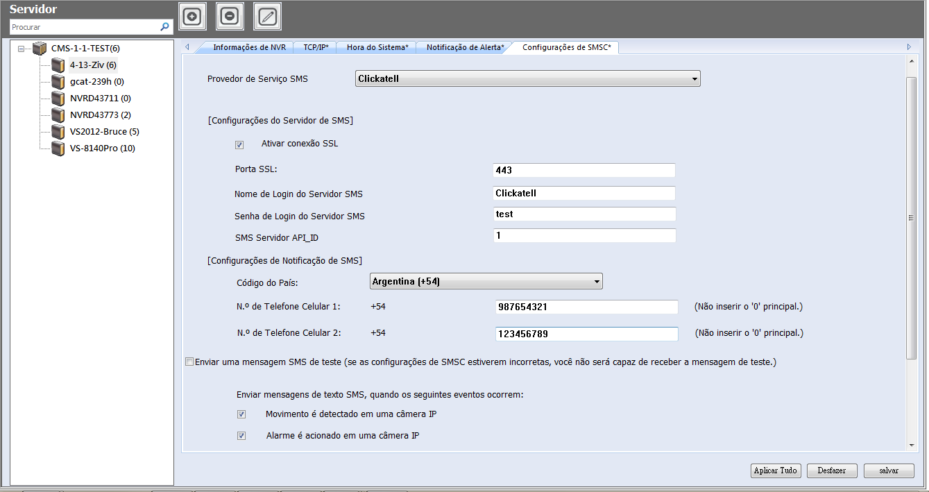 Depois que Add SMS service provider (Adicionar prestador de serviços de SMS) é selecionado, digite o nome do provedor do SMS e o texto de modelo de URL.