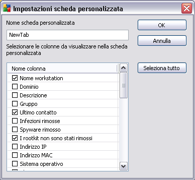 Preencha o nome da guia personalizada, escolha as colunas que deseja exibir na guia e confirme sua escolha pressionando OK.