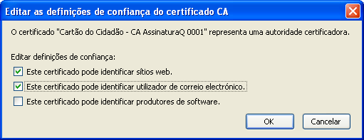 5. Seleccione os certificados Cartão de Cidadão e clique em Editar.