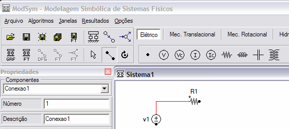 Figura 12 Conexão de componente selecionada Podendo assim clicar no ponto do outro componente que queira fazer a conexão, ou seja, clicando do ponto de origem ao ponto de destino que se quer fazer a