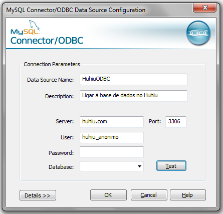 ODBC - Configurar Preencha de acordo com a figura Não coloque password!