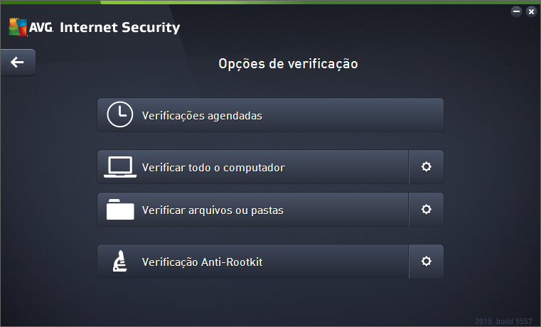 Na caixa de diálogo Opções de verificação, é possível ver três seções principais de configuração de verificação: o Verificações agendadas clique nessa opção para abrir um novo diálogo com uma visão