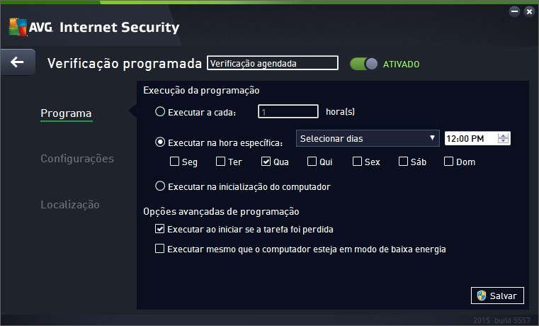 Programa Configurações Localização Em cada guia você pode simplesmente clicar no botão de "semáforo" temporariamente e ativa-o novamente quando houver necessidade. para desativar o teste programado 3.