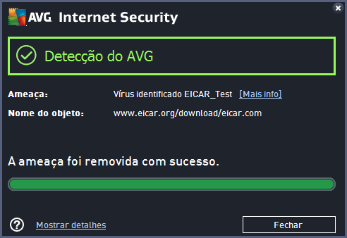 Na parte inferior da caixa de diálogo, abaixo da lista, se encontram informações sobre o número total de objetos detectados listados acima.