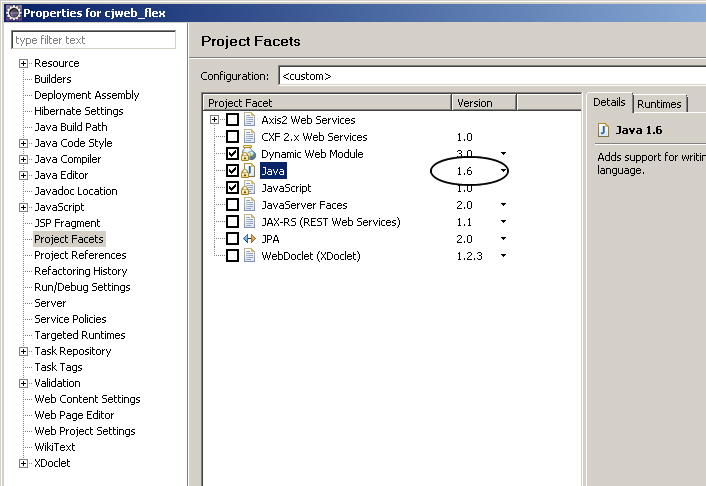 Resolvendo: Clicando o botão direito do Mouse no projeto opção properties e depois Facets. Trocando a versão do Java para 1.6.