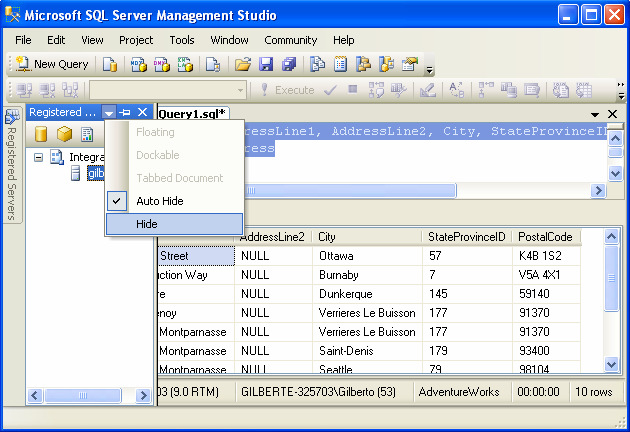 Figura 17 - Window Position, Hide 22. Feche o SQL Server Managements Studio.